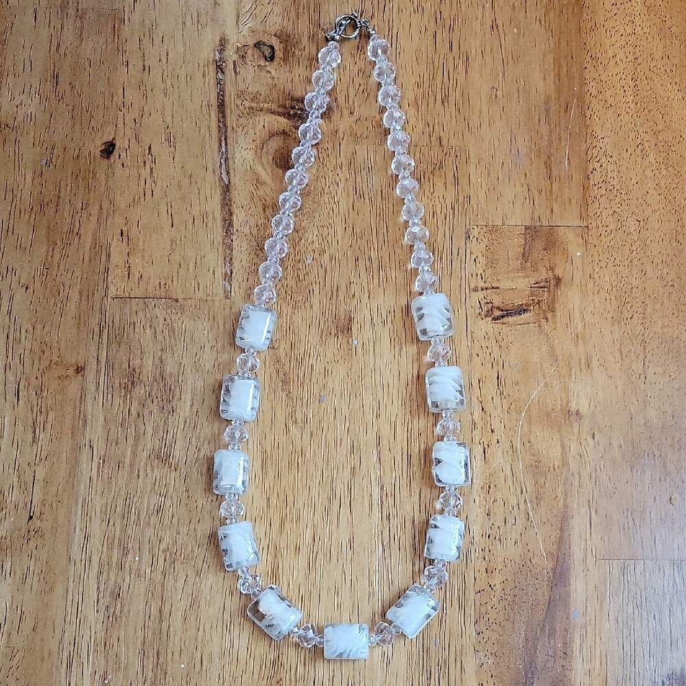 White AB and Glass Beaded Necklace with Oceanic Elegance